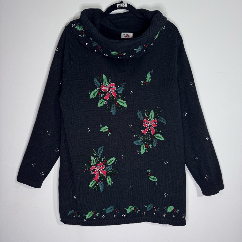 Vintage Nutcracker Beaded Christmas Sweater XL Cowl Neck Tunic Holiday